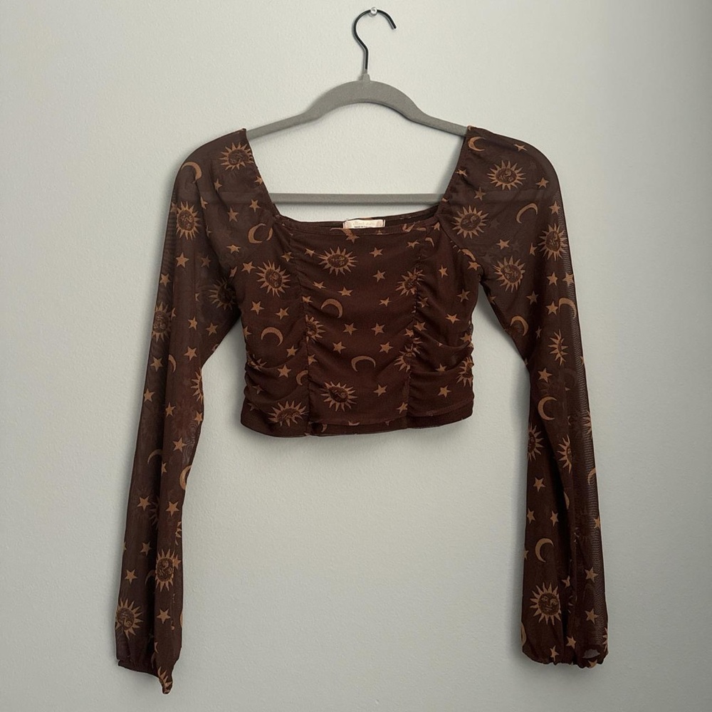 Altar'd State Brown Ruched Crop Blouse
